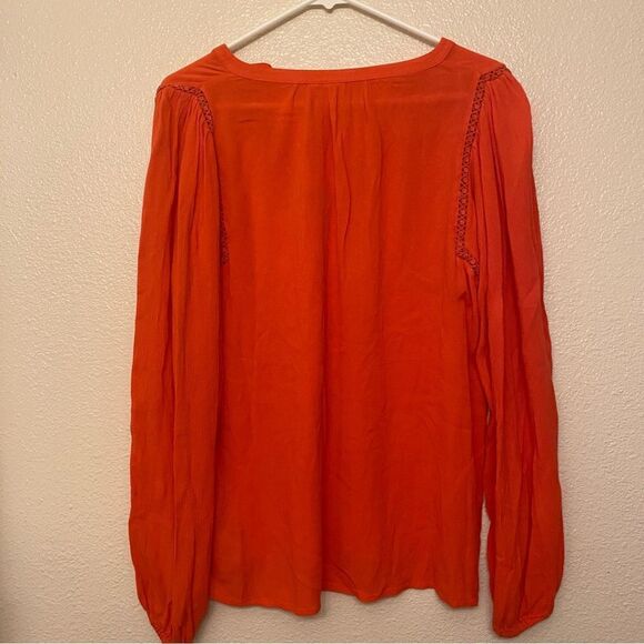 Gap Orange 100% rayon muslin long sleeve boho blouse -S Tall - Picture 2 of 7